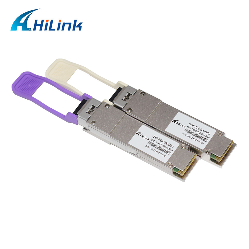 QSFP28 BIDI 1280nm/1300nm 80KM Simplex LC Transceiver Optical تک حالت DDM برای مسافت های طولانی