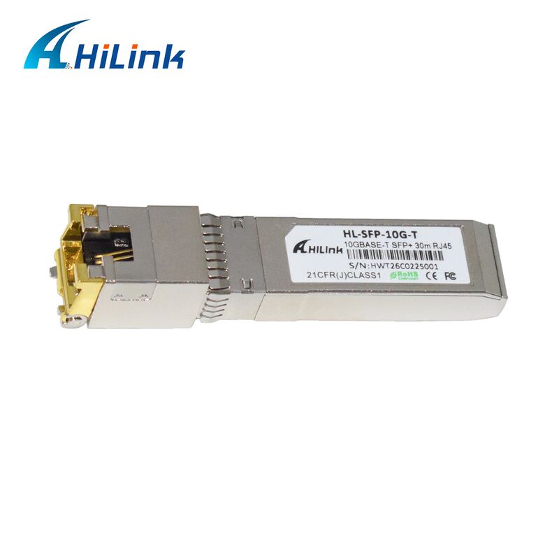 ماژول مسی 10GBASE-T با فرستنده و گیرنده SFP+ با نرخ داده 10 گیگابیت بر ثانیه Hilink با برد 30 متر/80 متر و مطابق با RoHS