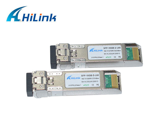 10 GBASE-BX WDM ماژول فیبر تک حالت 10G 1270 / 1330nm 60KM DOM BiDi SFP + LC تک هسته
