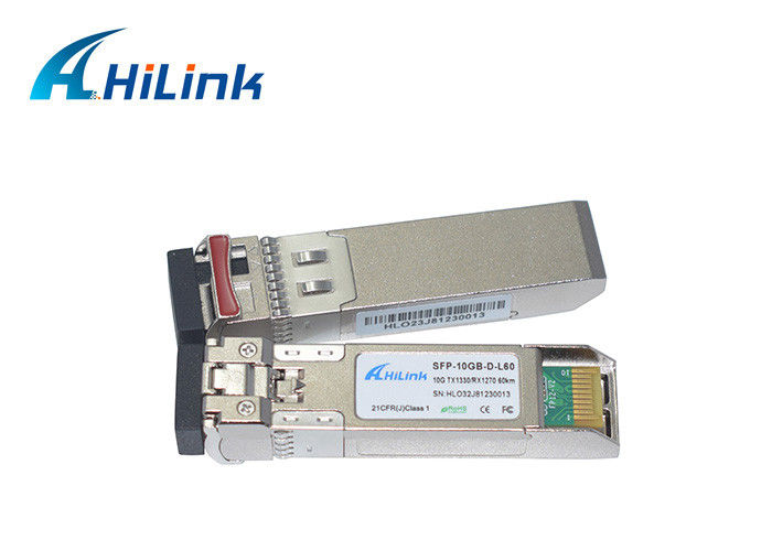 10 GBASE-BX WDM ماژول فیبر تک حالت 10G 1270 / 1330nm 60KM DOM BiDi SFP + LC تک هسته